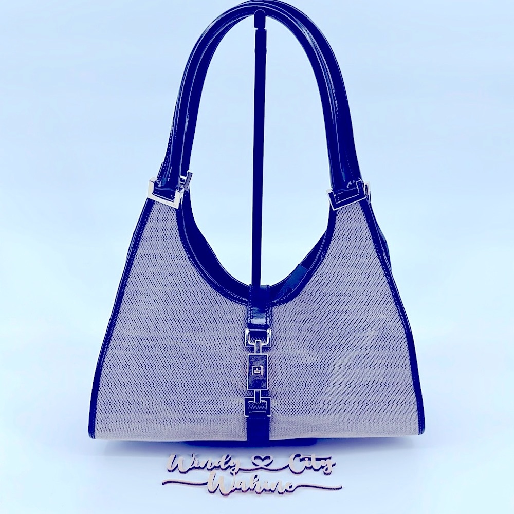 Authenticated GUCCI Vintage Jackie Canvas Handbag- Beige, Black